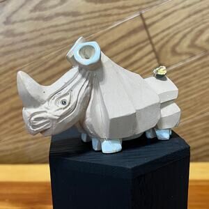 Vintage A. Torreon Rhino Signed Artisan Sculpture Figurine Ceramic 4" Uruguay